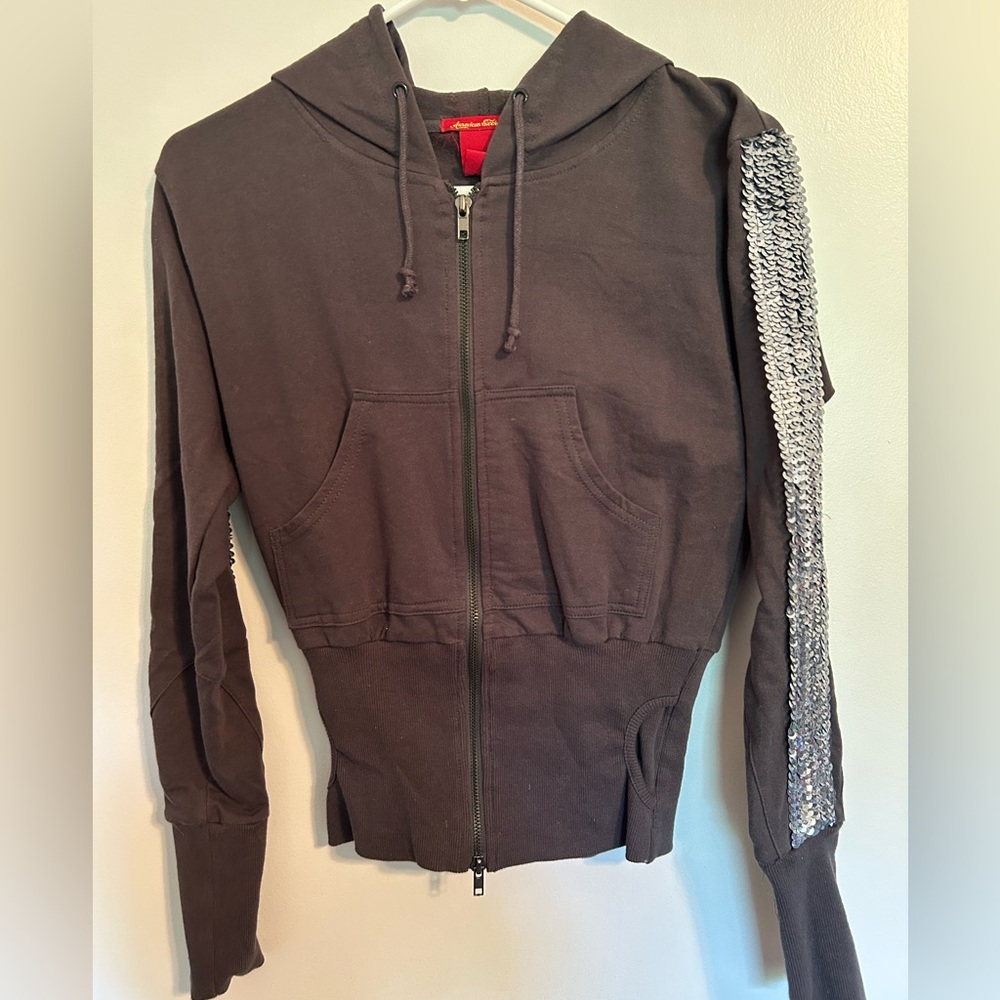 Y2K American Exchange Sequin Gray Hoodie Size Small